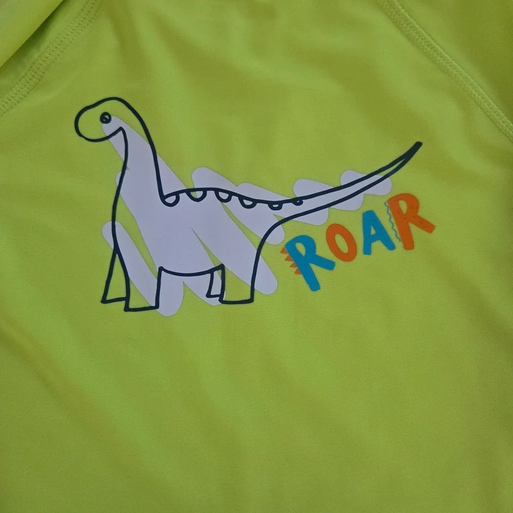 Floatimini‎ Kids Dinosaur Rash Guard and Swim Trunks Set Neon Yellow Navy Size 5